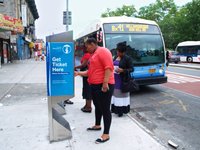 Passengers in the Bronx purchase fares before boarding Bx41 Select Bus