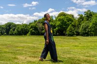 Woman posing in a field