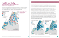 Sample report spread (pages 4-5) Mobility and Equity: Impact of Transit Deficits for New York's Underserved Neighborhoods