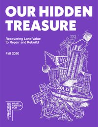 Cover of report contains cartoon style illustration depicting people in communities fighting for land against the untempered forces of speculation and development
